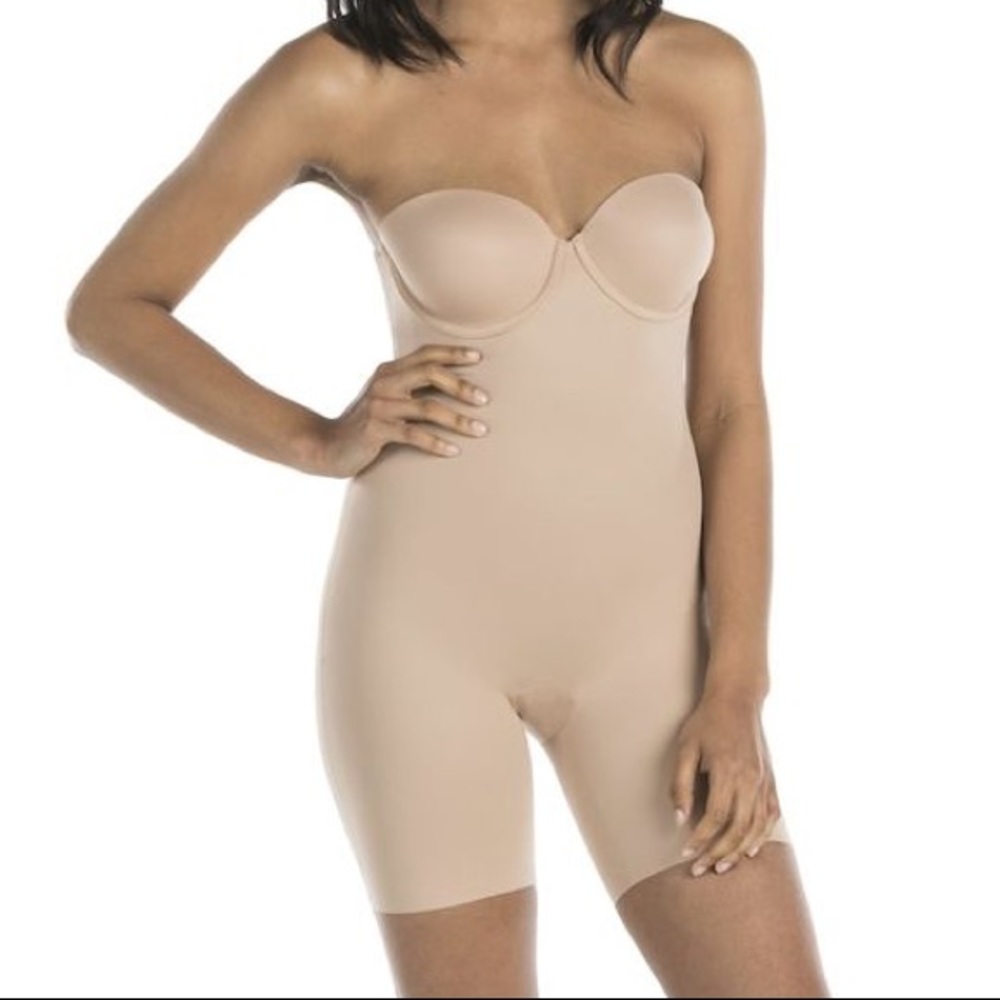 Spanx Red Hot Strapless Cupped Bodysuit in Nude Beige